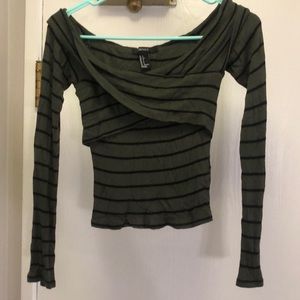 Striped army green and black off the shoulder long sleeve. Size small.